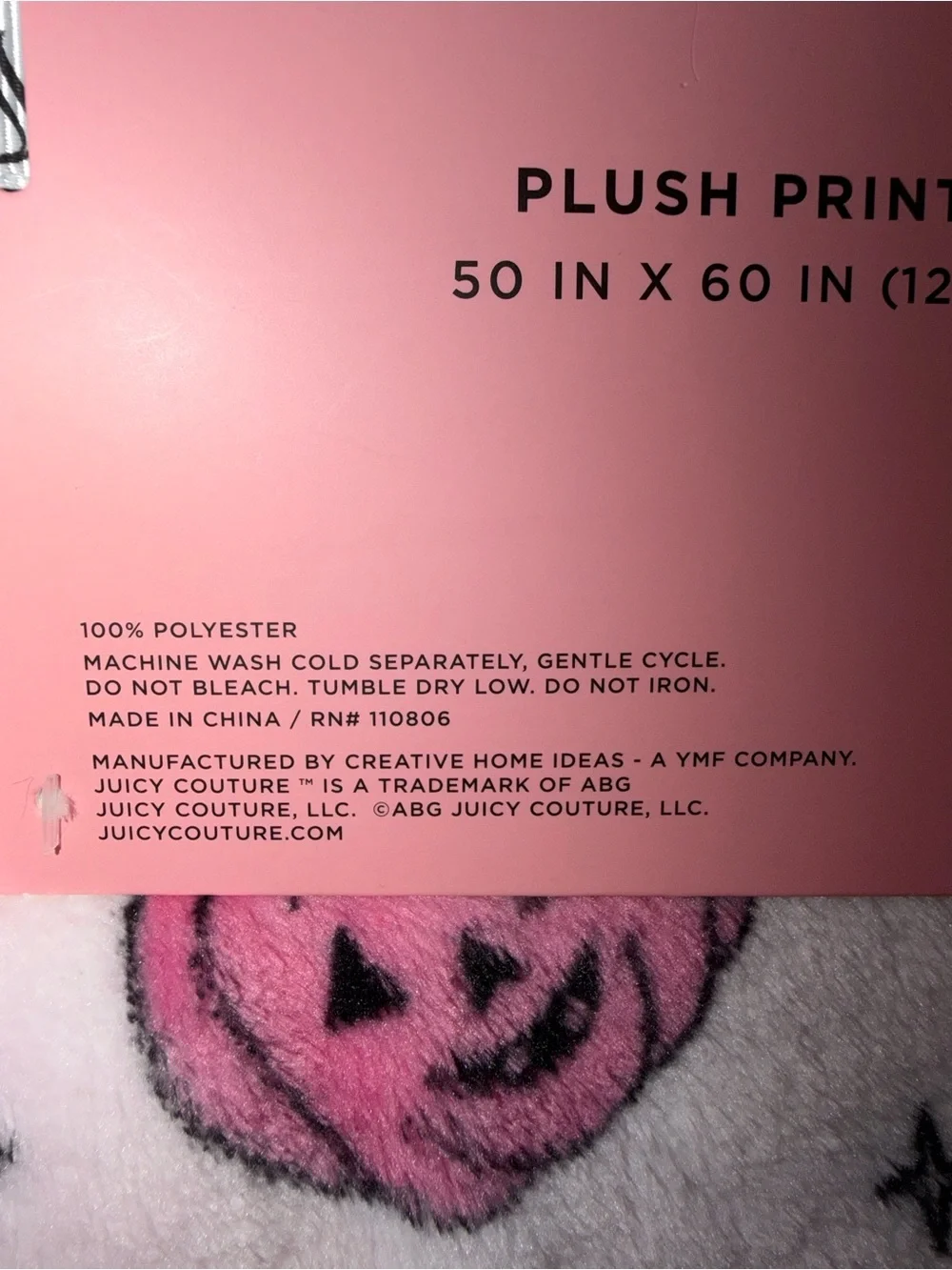 Juicy Couture Pink Pumpkin Print Plush Throw